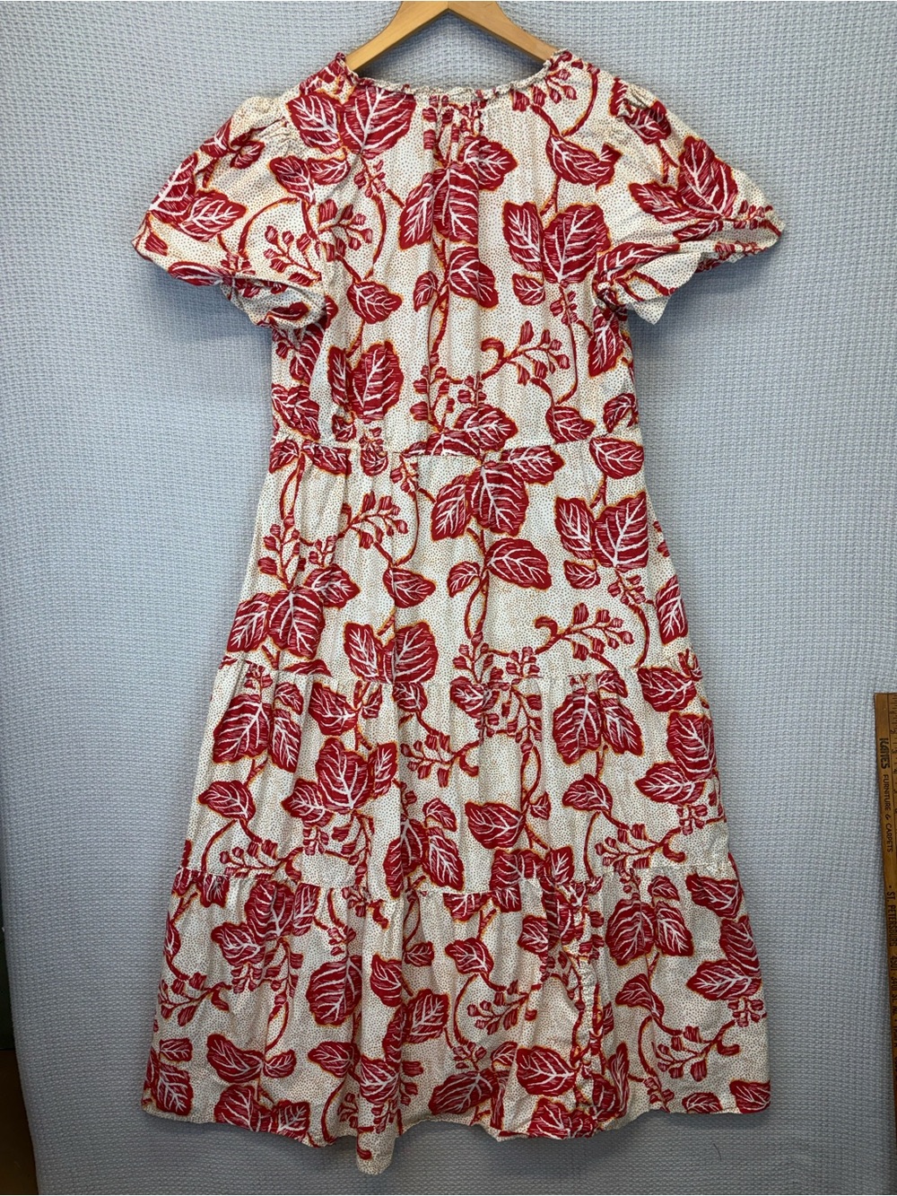 Fat Face Aubrey Vine Maxi Dress Sz 14 Cotton Tiered Boho Tropical Tan Red - Picture 6 of 10